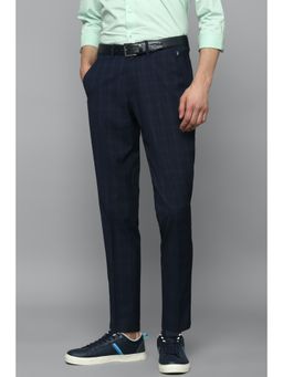 Louis Philippe - Men Navy Slim Fit Check Flat Front Casual Trousers