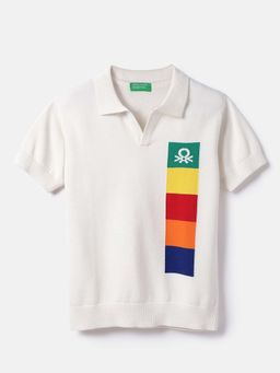 United Colors of Benetton - Boys White Regular Fit Embroidered Polo T-Shirt