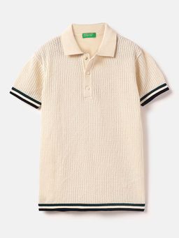 United Colors of Benetton - Boys Cream Regular Fit Woven Polo T-Shirt