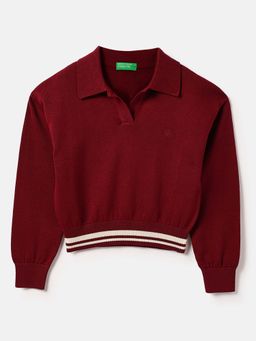 United Colors of Benetton - Girls Red Regular Fit Solid Polo T-Shirt