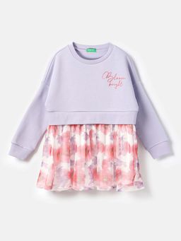 United Colors of Benetton - Girls Lavender Regular Fit Printed Knee Length Dress