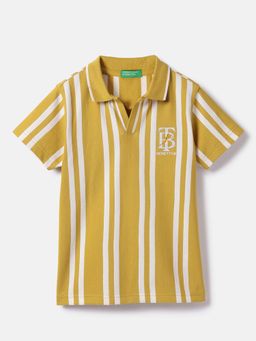 United Colors of Benetton - Boys Mustard Regular Fit Stripes Polo T-shirt