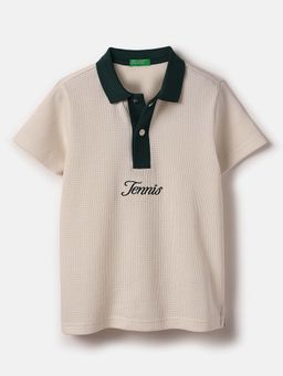 United Colors of Benetton - Boys Beige Regular Fit Embroidered Polo T-shirt