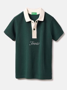 United Colors of Benetton - Boys Green Regular Fit Embroidered Polo T-shirt