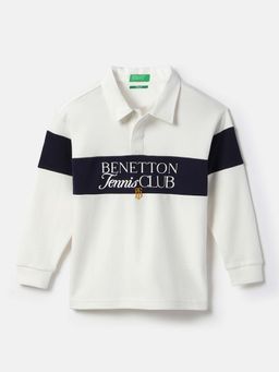 United Colors of Benetton - Boys White Regular Fit Typography Polo T-Shirt
