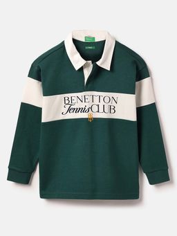 United Colors of Benetton - Boys Green Regular Fit Typography Polo T-Shirt