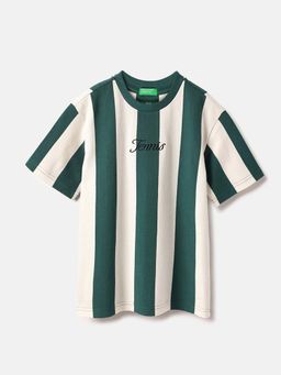 United Colors of Benetton - Boys Green Regular Fit Stripes T-Shirt
