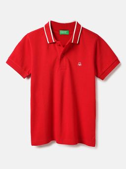 United Colors of Benetton - Boys Red Regular Fit Solid Polo T-Shirt