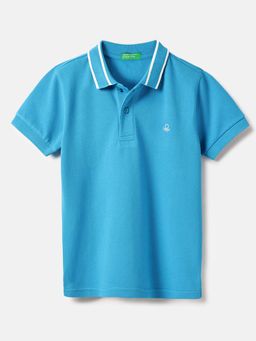 United Colors of Benetton - Boys Blue Regular Fit Solid Polo T-Shirt