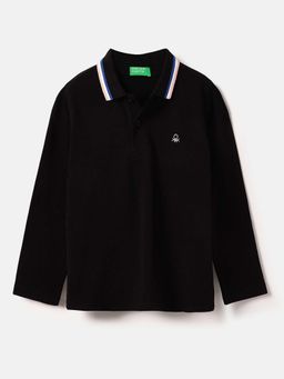 United Colors of Benetton - Boys Black Regular Fit Solid Polo T-Shirt