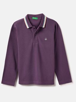 United Colors of Benetton - Boys Purple Regular Fit Solid Polo T-Shirt