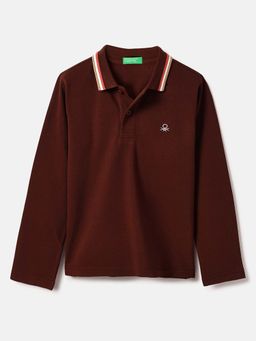United Colors of Benetton - Boys Maroon Regular Fit Solid Polo T-Shirt