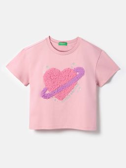United Colors of Benetton - Girls Pink Regular Fit Embellished T-Shirt