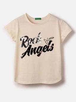 United Colors of Benetton - Girls Beige Regular Fit Embellished Top