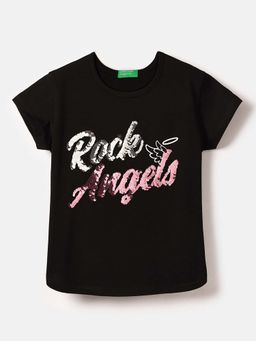 United Colors of Benetton - Girls Black Regular Fit Embellished Top