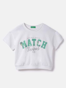 United Colors of Benetton - Girls White Regular Fit Typography Crop Top