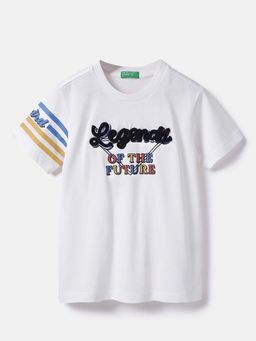 United Colors of Benetton - Boys White Regular Fit Typography T-Shirt