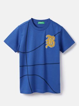 United Colors of Benetton - Boys Blue Regular Fit Printed T-Shirt