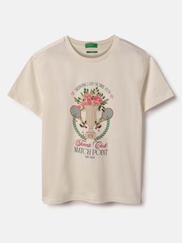United Colors of Benetton - Girls Beige Regular Fit Graphic T-Shirt