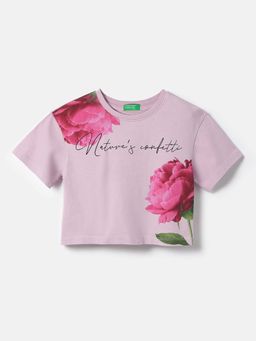 United Colors of Benetton - Girls Lavender Regular Fit Floral Crop T-Shirt