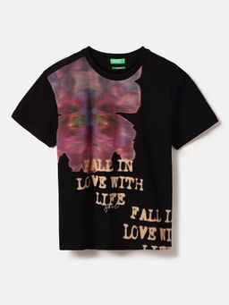 United Colors of Benetton - Girls Black Regular Fit Graphic T-Shirt