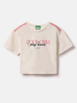 United Colors of Benetton - Girls Beige Regular Fit Embroidered Crop T-Shirt