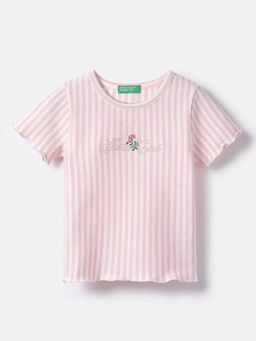 United Colors of Benetton - Girls Pink Regular Fit Stripes Top