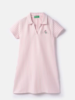 United Colors of Benetton - Girls Pink Regular Fit Stripes Knee Length Dress
