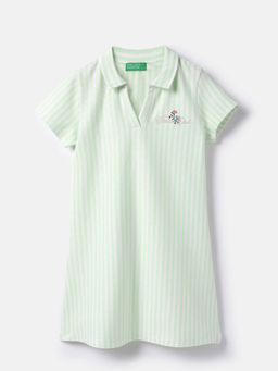 United Colors of Benetton - Girls Green Regular Fit Stripes Knee Length Dress