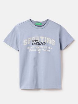 United Colors of Benetton - Boys Blue Regular Fit Typography T-Shirt