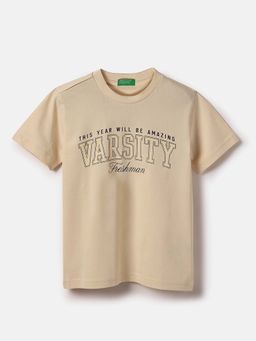 United Colors of Benetton - Boys Beige Regular Fit Typography T-Shirt