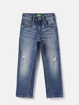 United Colors of Benetton - Boys Blue Straight Fit Solid Jeans