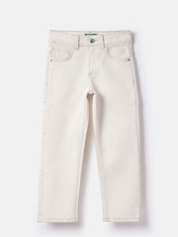 United Colors of Benetton - Boys Off White Straight Fit Solid Jeans