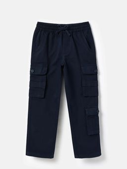United Colors of Benetton - Boys Navy Blue Straight Fit Solid Cargo Pant