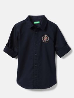 United Colors of Benetton - Boys Navy Blue Regular Fit Embroidered Shirt