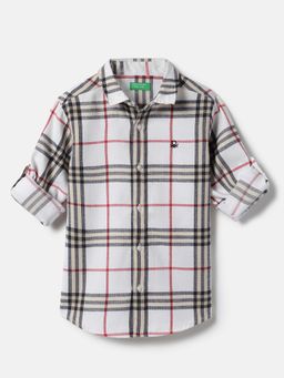 United Colors of Benetton - Boys White Regular Fit Checks Shirt