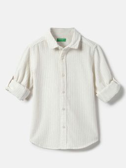 United Colors of Benetton - Boys Off White Regular Fit Textured Shirt