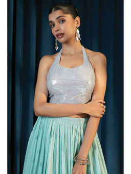 Soch - Silver Georgette Blouse with Sequins