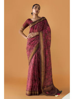 Soch - Women Multi-Color Chanderi Stripes Saree with Unstitched Blouse