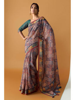 Soch - Women Multi-Color Chanderi Printed Saree with Unstitched Blouse