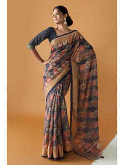 Soch - Women Green Chanderi Printed Saree with Unstitched Blouse