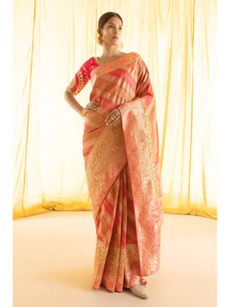 Soch - Women Pink Silk Woven Saree with Unstitched Blouse