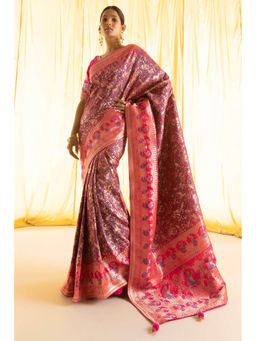 Soch - Women Onion Pink Silk Woven Saree with Unstitched Blouse