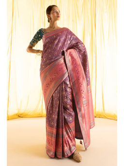 Soch - Women Purple Silk Woven Saree with Unstitched Blouse