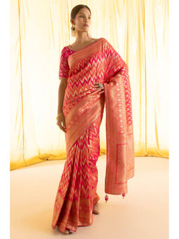 Soch - Women Pink Silk Woven Saree with Unstitched Blouse