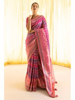 Soch - Women Purple Silk Woven Saree with Unstitched Blouse
