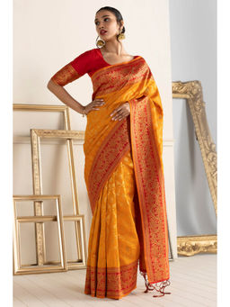 Soch - Women Orange Silk Woven Saree with Unstitched Blouse