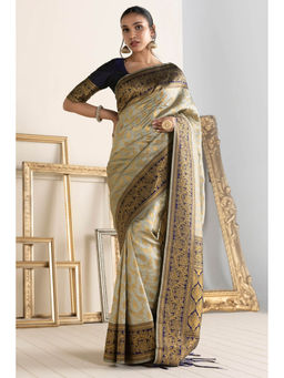Soch - Women Grey Silk Woven Saree with Unstitched Blouse