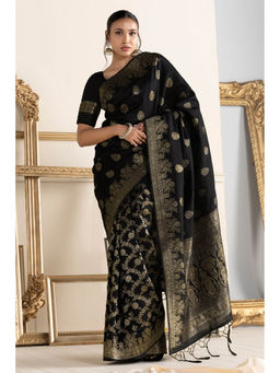Soch - Women Black Silk Woven Saree with Unstitched Blouse