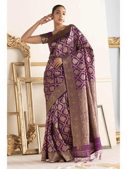 Soch - Women Purple Silk Woven Saree with Unstitched Blouse